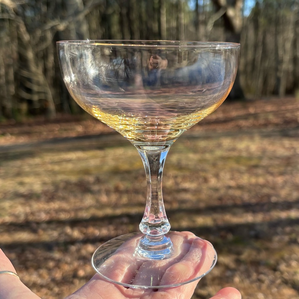 Amazing Set of 5 Fostoria Gold Topaz Champagne Glasses!